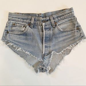 VINTAGE LEVI Distressed Cheeky Cut Off Shorts button fly high rise